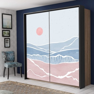 Ροζ & γαλάζιο βουνό, Line Art, Αυτοκόλλητα ντουλάπας, 100 x 100 εκ. (45551)